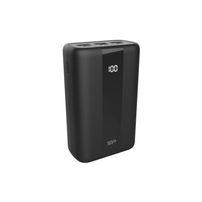 Akupank Silicon Power QX55 30000mAh, must, 3×USB-A 1×USB-C, Quick Charge 3.0 & 22.5W Super Charge, LED-ekraan