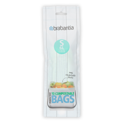 PerfectFit Bin Liners ( biodegradable) Brabantia S 6L, 41 96 83 (10 bags in A Roll), H-38cm, W-38cm /Green