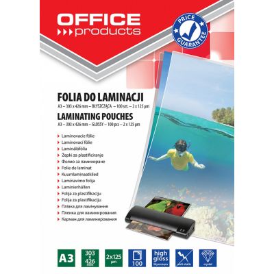 Lamination foil, OFFICE PRODUCTS, A3, 2x125 micr; glossy, 100 pc