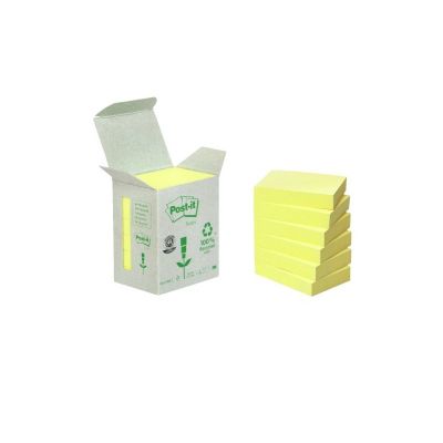 Post-it® Recycled Notes, Canary Yellow™, 38 mm x 51 mm, 6 Pads x 100 sheets