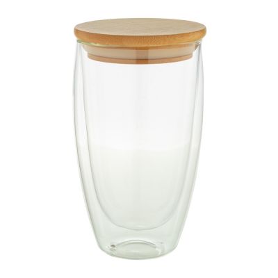 Thermo mug Bondina L double-wall borosilicate glass with bamboo lid