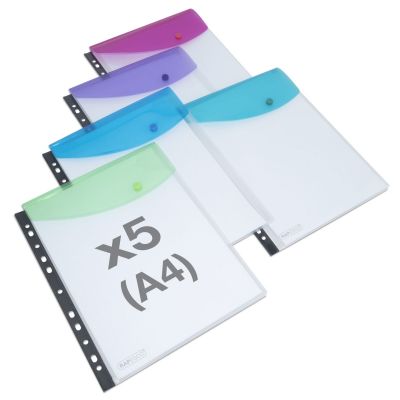 High-Capacity Ring Binder Popper Wallet A4 Rapesco Transparent Assorted – Pack of 5