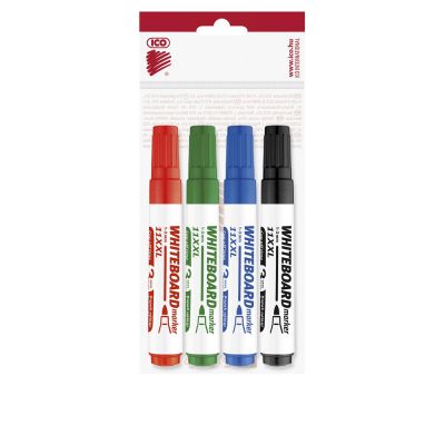 Whiteboard marker ICO 11 XXL, bullet nib 1-3 mm, 4 assorted colours - set