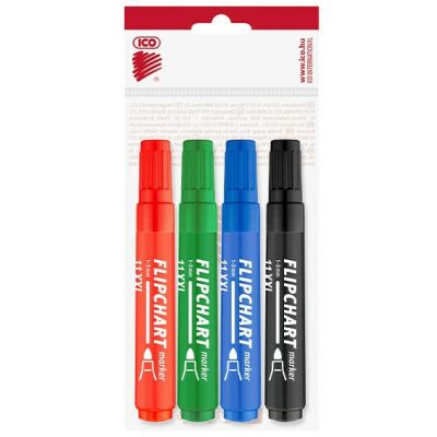 Flipchart marker ICO 11 XXL, bullet nib 1-3 mm, 4 assorted colours - set