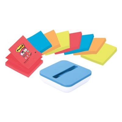 Post-it Super Sticky Z-Notes Assorted Colours 8 Pads of 90 Sheets with Free dispenser