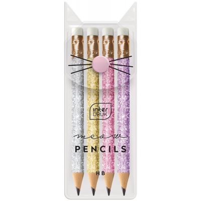 Mini pencil with eraser HB Mini Glitter Meow 4 pcs. Case, Interdruk