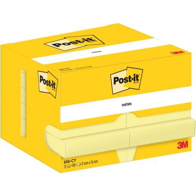 Post-it® Notes 656, Canary Yellow, 51 mm x 76 mm, 100 Sheets/Pad, 12 Pads/Pack