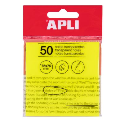 Transparent self-adhesive notes 75 x 75 mm 50 sheets yellow Apli