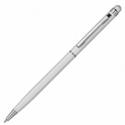 Ballpoint pen CATANIA with touch tip, silver, blue core