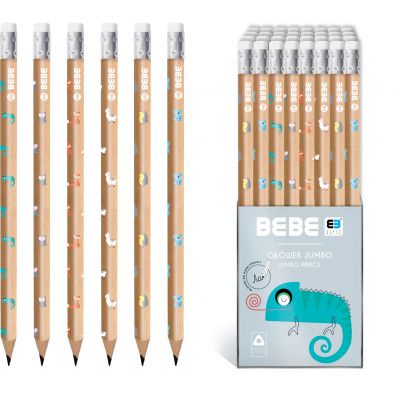 Graphite pencil with eraser Jumbo triangular BEBE Friends HB, assortment, Interdruk