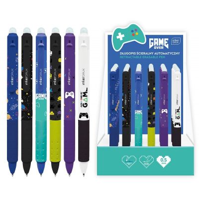 Ink pen 0.5 erasable with a click Game Over assortment, blue core Interdruk