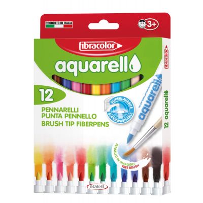 Brush tip fiber pens Fibracolor Aquarello 12 colors +with brush