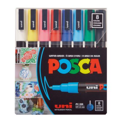 Marker UNI Posca PC3M, põhivärvid 8tk, 0,9-1,3mm