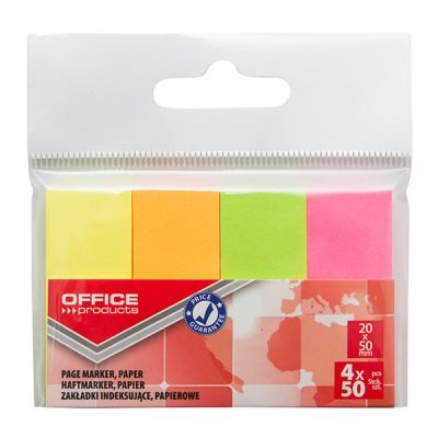 Filing Index Tabs OFFICE PRODUCTS, paper, 20x50 mm, 4x50 tabs, neon assorted colors