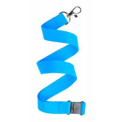 Lanyard KAPPIN 20x500mm with carabiner and safety buckle, light blue