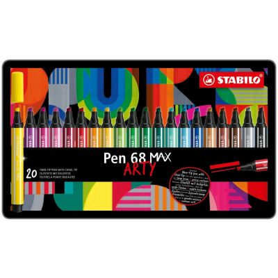 Fibre tip pen Stabilo ARTY Pen 68 MAX, 1-5 mm chisel tip, 20 colors metal box