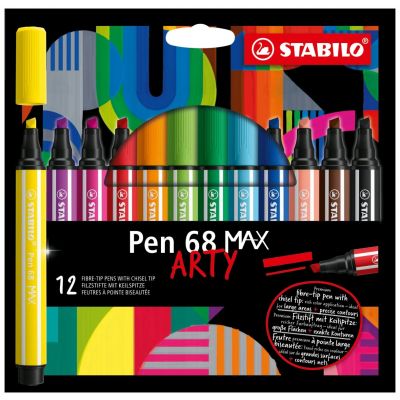 Viltpliiatsid Stabilo ARTY Pen 68 MAX, 1-5 mm lõigatud ots, akvarellitav, 12 värvi pakis