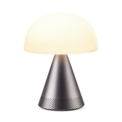 Lauavalgusti Lexon Mina L Gunmetal (tumehall) - 5W bluetooth-kõlar, aku kuni 24h, 7 värviga LED lamp, USB-C ja Qi laadimine