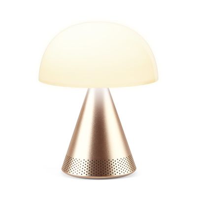 Lauavalgusti Lexon Mina L Soft Gold (kuldne) - 5W bluetooth-kõlar, aku kuni 24h, 7 värviga LED lamp, USB-C ja Qi laadimine