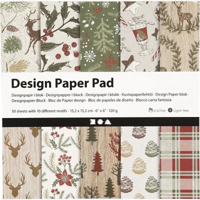 Design Paper Pad Creativ 15,2x15,2 cm, 120 g, Brown-Red, 50 sheets with 10 different motifs