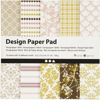 Design Paper Pad Creativ 15,2x15,2 cm, 120 g, Green-Rose, 50 sheets with 10 different motifs