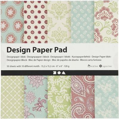 Design Paper Pad Creativ 15,2x15,2 cm, 120 g, Mint Green-Purple, 50 sheets with 10 different motifs