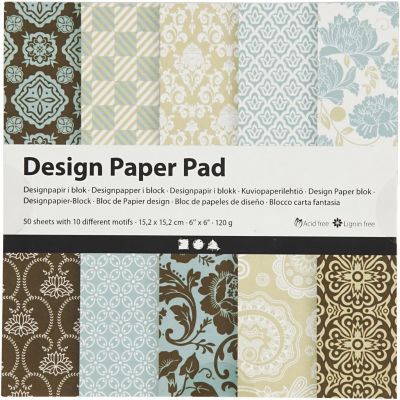 Design Paper Pad Creativ 15,2x15,2 cm, 120 g, Brown-Light Blue, 50 sheets with 10 different motifs