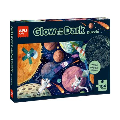 Puzzle glow in the dark Solar System (104 pieces), 64,5 x 41,5 cm, Apli, 5+