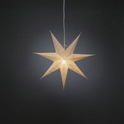 Paberist volditud 7-haruline valge täht D-60cm, riputatav, E14 lambipesa 15W lambile, valge kaabel 60cm/perforeeritud, seest pronksi värvi