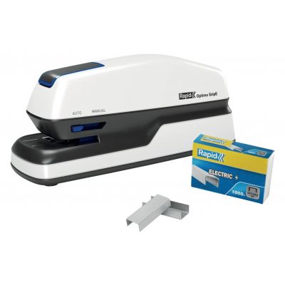 Klammerdaja elektriline Rapid Optima GripE, 20 lehte, adapteriga või 4xAA patareidega, klambrid Optima 56