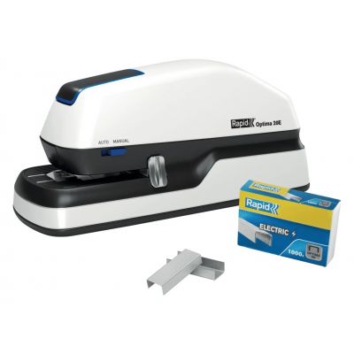 Klammerdaja elektriline Rapid Optima 20E, 20 lehte, sügavus kuni 42mm, adapteriga või 6xAA patareidega, klambrid Optima 56