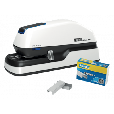 Rapid Contactless Electric Stapler Optima 20E, 20 sheets, dual power, adjustable up to 42mm, staples Optima 56