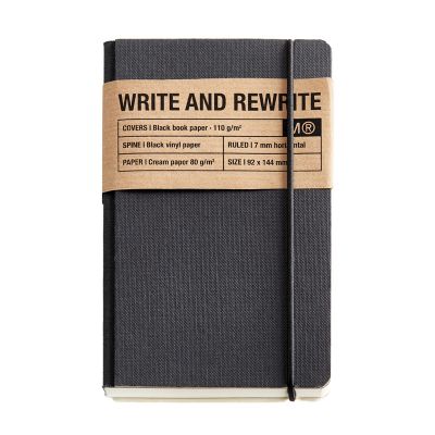 Notebook 93x144mm 96l 5x5 square with dots JUST BLACK black, rubber attachment Miquelrius
