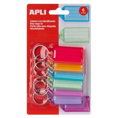 Keyrings with labels, assorted colours 6 pcs, Apli