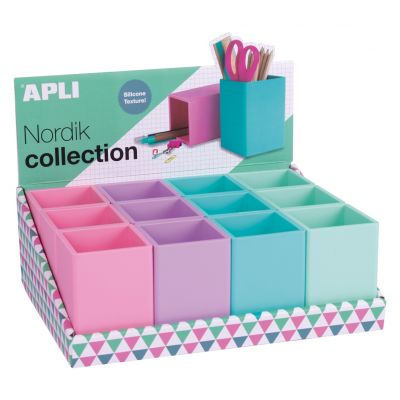 Pen holder Nordik, 70 x 70 x 95 mm, silicone, 4 assorted colours, Apli