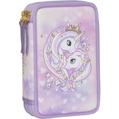 Three section pencil case with content Beckmann, Unicorn Princess Purple