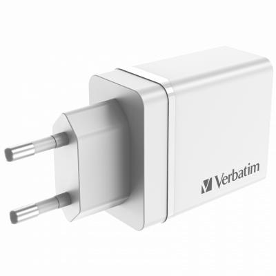 USB-laadija seinapesasse Verbatim 30W 4-in-1 4-port (1x USB-C PD 20W, 1x USB-A QC 3.0, 2x USB-A 10W, valge