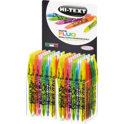 Ballpoint pen Hi-Text Matic Fluo with click, 1mm, assorted, blue