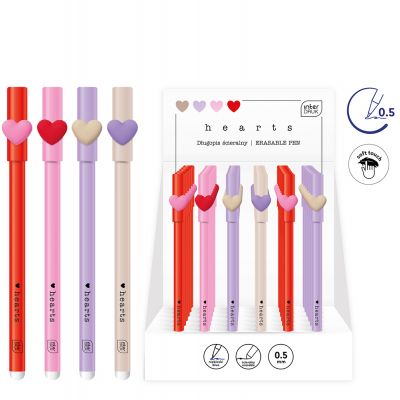 Ink pen 0.5 erasable Hearts assortment, blue core Interdruk