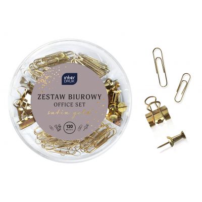 Set of paper clips with map pins and paper clips Satin Gold 120 pcs, Interdruk