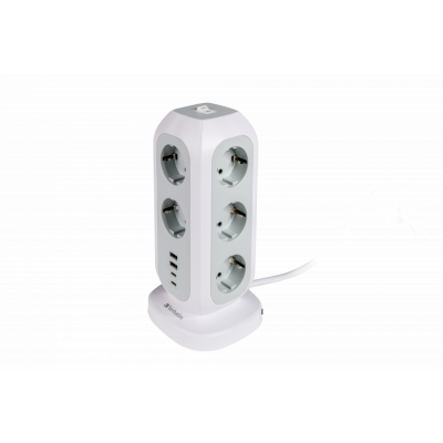 Pikendusjuhe 2.0m Verbatim EU Multi Plug Power Tower EUPT-01, 11-pesa, 4xUSB (2x USB-A, 2xUSB-C), max 3600W