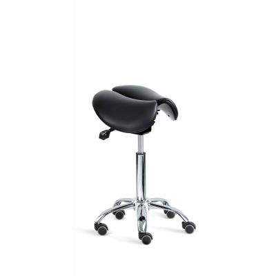 Sadultool SADDLE 3 kaheosalise istmega, regul. istme kalle, H590-790mm/ must kunstnahk, poleeritud metallist jalarist