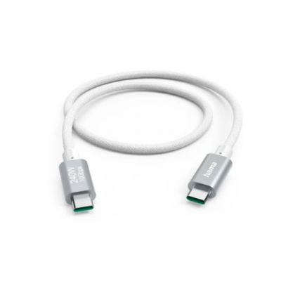 USB-kaabel Hama USB-C USB3.2 Gen2 Type-C pistik, max 10Gbit/s 5A 48V 240W Power Delivery,1.5m valge nylon, topeltvarjestus
