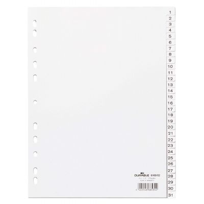 Registrilehed A4 1-31 plast valge, Durable
