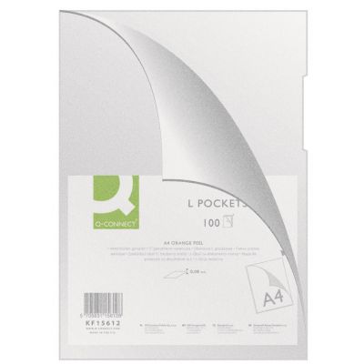 L-Shaped Pockets Q-CONNECT, type L, PP, A4, orange peel, 80 micron, 100pcs, clear