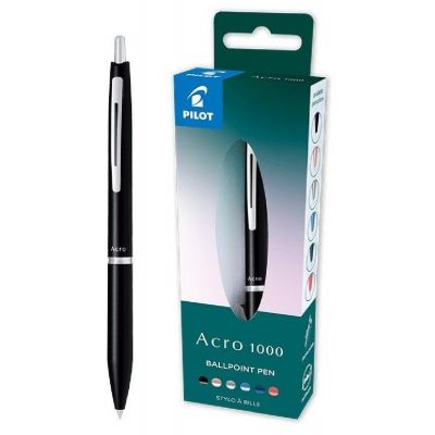Ballpoint pen Pilot Acro 1000, black metal case, gift box, black 1,0