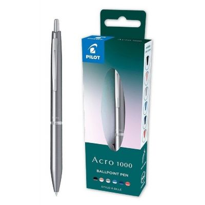Ballpoint pen Pilot Acro 1000, silver metal case, gift box, black 1,0