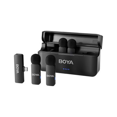 Mikrofon Boya BY-V4U juhtmevaba kahe mikrofoniga süsteem USB-C ühendusega seadmele, 2.4GHz tööraadius 200m, laadimiskarp