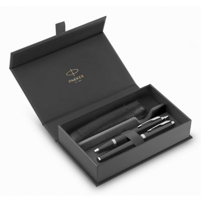 Gift set Parker IM CT Black Lacquer, fountain pen Medium + ball pen Medium +pencil case