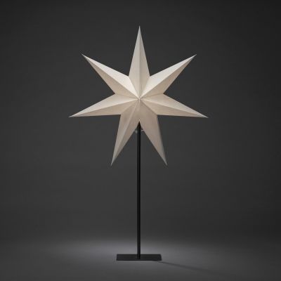Paberist 7-haruline jõulutäht Valge mustal jalal, D-50cm, K-80cm, E14 lambipesa 15W pirnile, must kaabel 2,4m, 230V